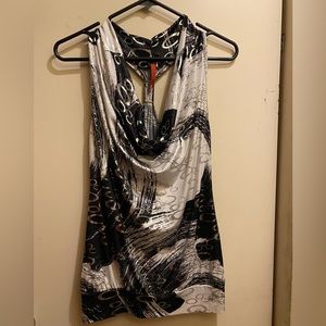 Black/silver halter back cow neck dress shirt